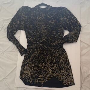 NONchalant Black and Gold Animal-Print Long Sleeve Dress